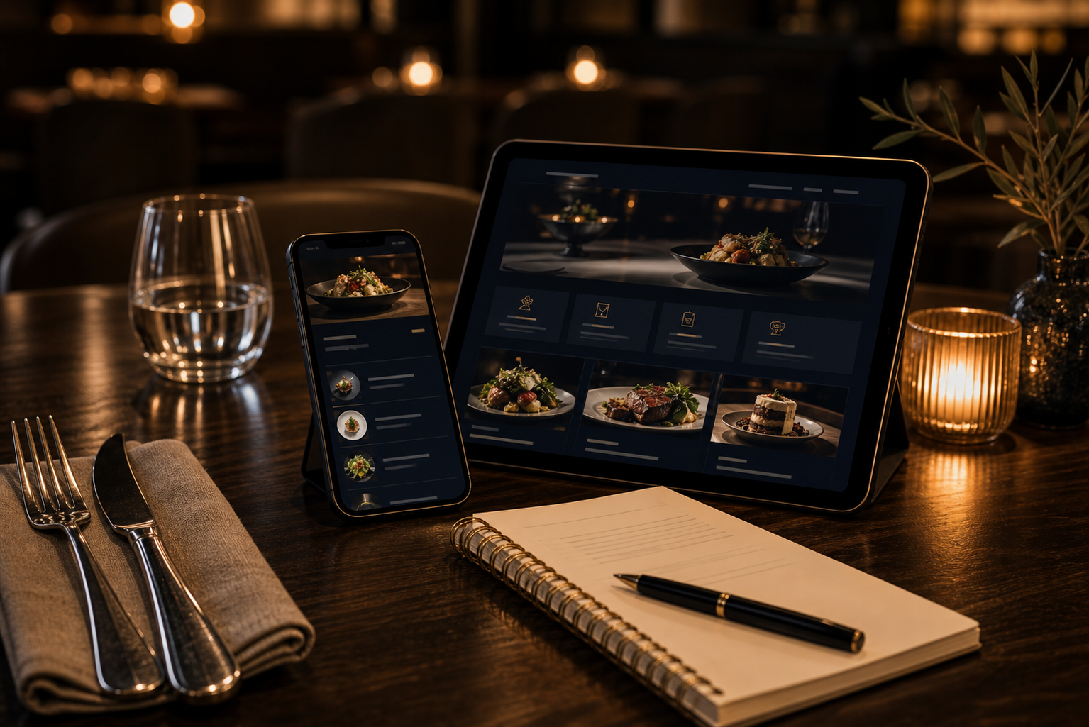 Telefon și tabletă cu concept de meniu online și rezervări pentru restaurant